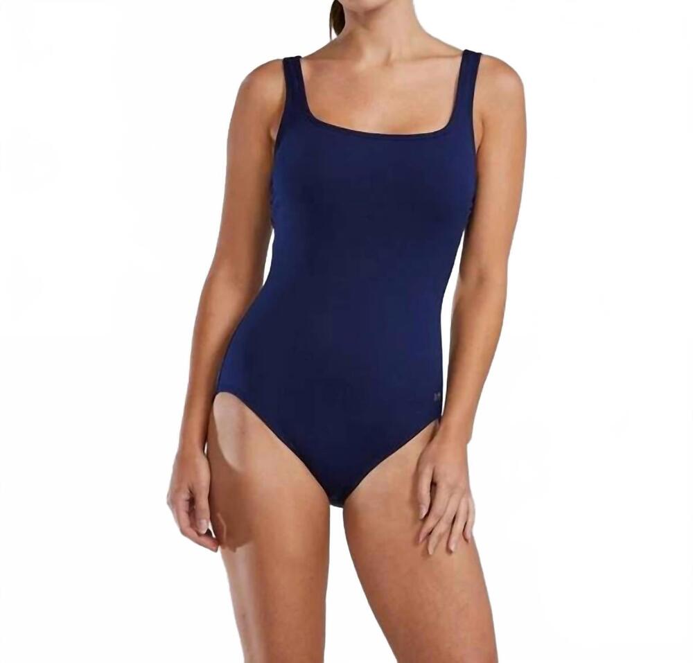 NEW TYR solid scoop neck controlfit swimsuit in navy